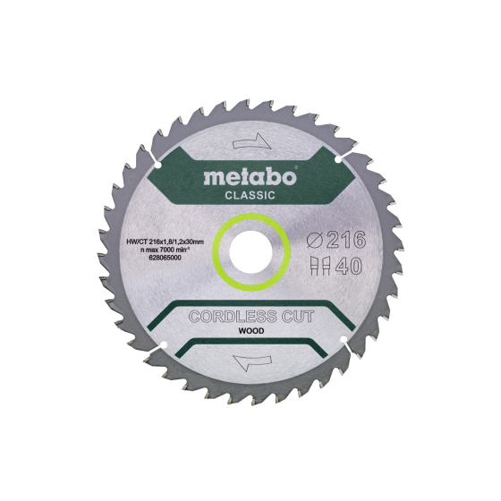 Metabo Lame de scie circulaire BOIS ø216x30 40Dts (628065000)