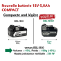 Hikoki G18DSL2WUZ Meuleuse sans fil 18V ø125mm 2x5.0Ah avec coffret de transport