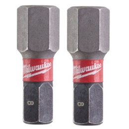 Milwaukee x2 Embouts Hex 8mm x 25mm de Vissage Shockwave (4932430898)