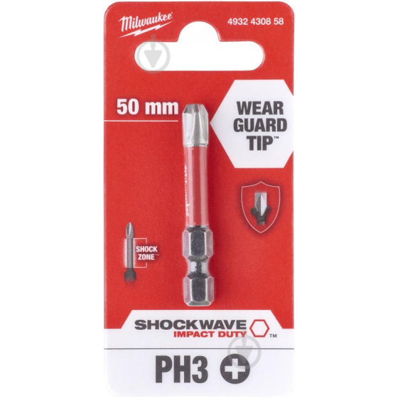 Milwaukee x1 Embout PH3 de Vissage Shockwave 50mm (4932430858) Milwaukee x1 Embout PH3 de Vissage Shockwave 50mm (4932430858)