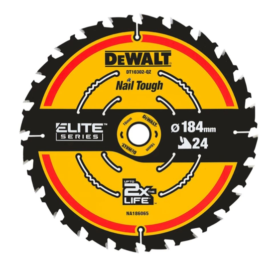 DeWalt lame de précision ø184x16 24 dents extrême Bois "Elite Series" DT10302-QZ