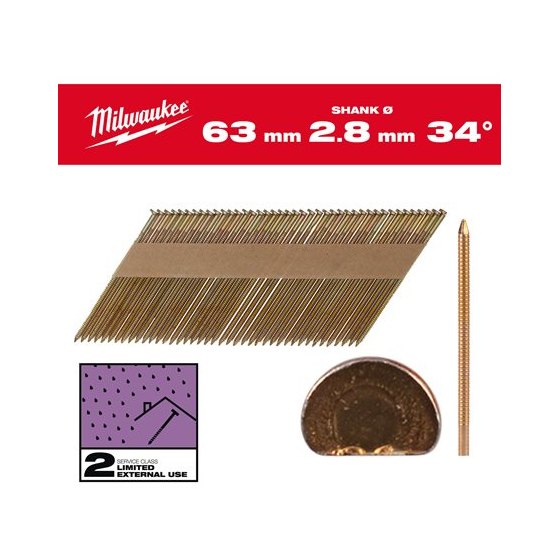 Milwaukee Pointes 63mm ø2.8mm crantés galvanisé en bande x2200 pcs (4932492607)
