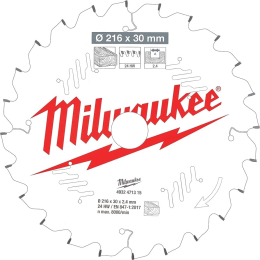 Milwaukee Lame de scie circulaire Bois Ø216x30x24Dts (4932471315)