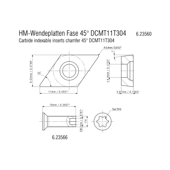Metabo Plaquette carbure réversible HM Chanfrein 45° jeu de 10 pièces (623560000)