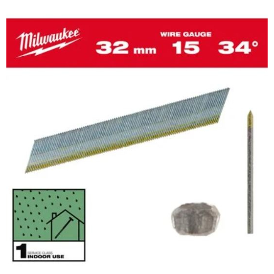 Milwaukee Clous de finition Galvanisé 15GA inclinées 34° pour cloueur M18CN15GA & M18FN15GA