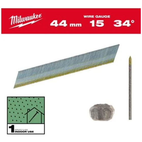 Milwaukee Clous de finition Galvanisé 15GA inclinées 34° pour cloueur M18CN15GA & M18FN15GA