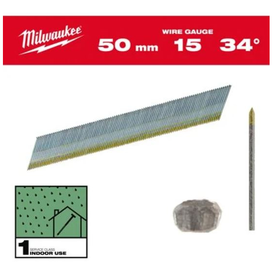 Milwaukee Clous de finition Galvanisé 15GA inclinées 34° pour cloueur M18CN15GA & M18FN15GA