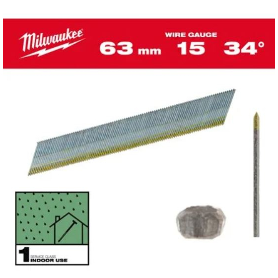 Milwaukee Clous de finition Galvanisé 15GA inclinées 34° pour cloueur M18CN15GA & M18FN15GA