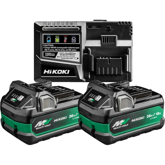 Hikoki UC18YSL3WHZ Kit de 2 Batteries Multi Volt 36V 5Ah BSL36A18X avec Chargeur UC18YSL3