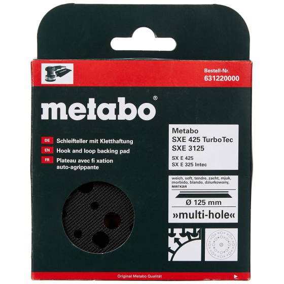 Metabo Plateau de ponçage Velco ø125mm pour ponceuse SXE325Intec, SXE425, SXE425TurboTec (631220000)
