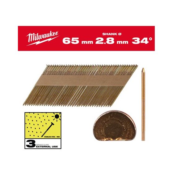 Milwaukee Pointes 65mm ø2.8mm annelés galvanisé à chaud en bande x2200 pcs (4932492614)