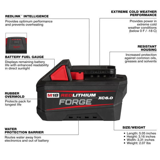 Milwaukee M18FB6 Batterie M18 FORGE 18V 6.0Ah Red Lithium-Ion (4932492533) Milwaukee M18FB6 Batterie M18 FORGE 18V 6.0Ah Red Lithium-Ion (4932492533)