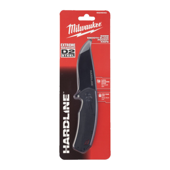 Milwaukee Couteau de poche Pliant Hardline à lame lisse 89mm (4932492453)