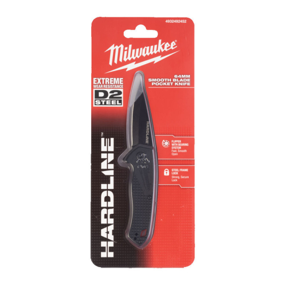 Milwaukee Couteau de poche Pliant Hardline à lame lisse 64mm (4932492452)