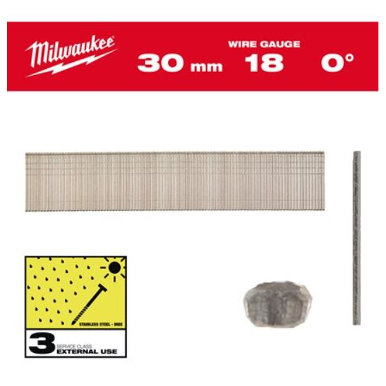 Milwaukee Clous de finition Inox 18GA 30mm (4932492560)