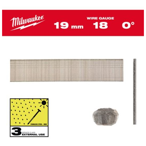 Milwaukee Clous de finition Inox 18GA 19mm (4932492558)