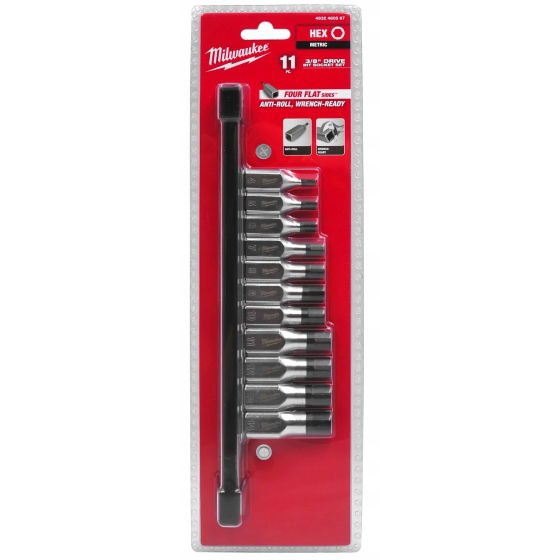 Milwaukee Set de 11 douilles Hexagonal métrique pour cliquet 3/8" (4932480567)