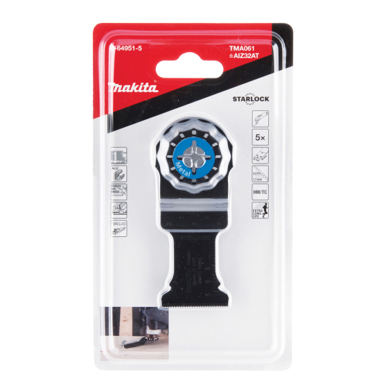 Makita B-64951-5 Lot de 5 Lames de scie métal Starlock 32x40mm carbure (TMA061) Makita B-64951-5 Lot de 5 Lames de scie métal Starlock 32x40mm carbure (TMA061)