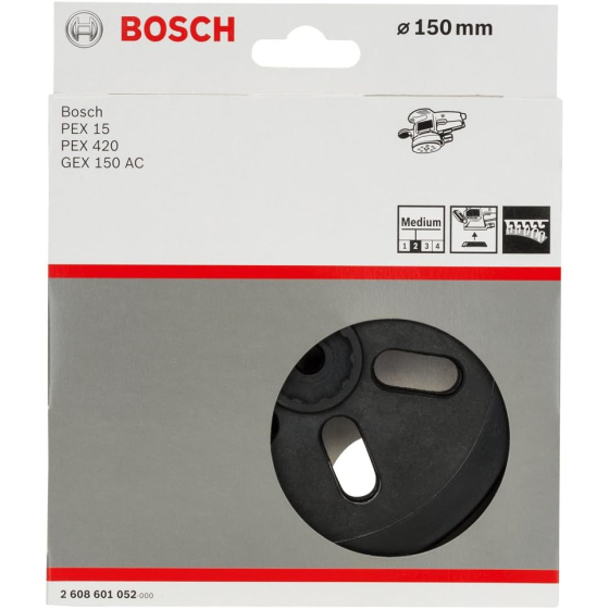 Bosch Plateau de ponçage pour ponceuse excentrique ø150mm (Mi-dur) PEX15, PEX420, GEX150AC (2608601052) Bosch Plateau de ponçage pour ponceuse excentrique ø150mm (Mi-dur) PEX15, PEX420, GEX150AC (2608601052)