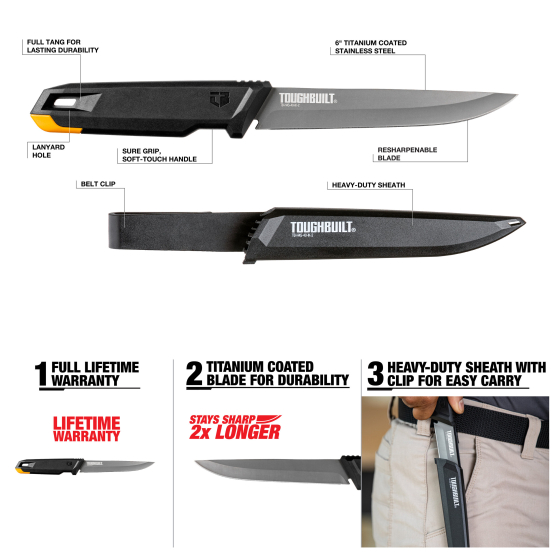 ToughBuilt Couteau avec Holster de rangement TB-H4S-40-IK-2 ToughBuilt Couteau avec Holster de rangement TB-H4S-40-IK-2