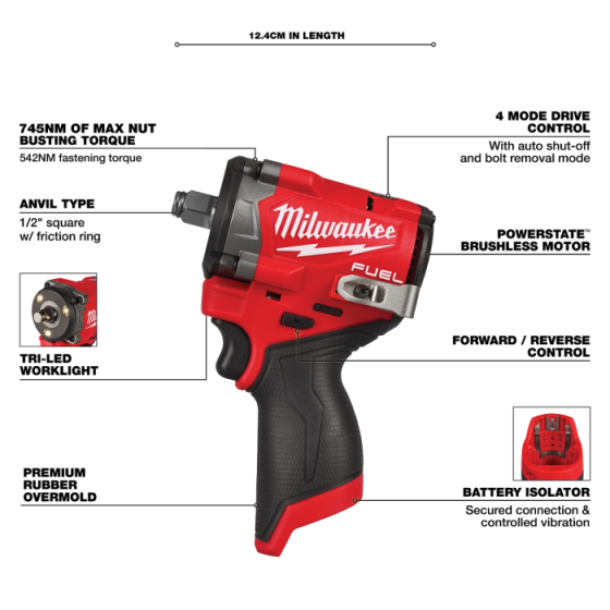 Milwaukee M12 FCIWF12G3-502X Boulonneuse à choc 12V 1/2" 745Nm FUEL 2x5Ah (4933493455) Milwaukee M12 FCIWF12G3-502X Boulonneuse à choc 12V 1/2" 745Nm FUEL 2x5Ah (4933493455)