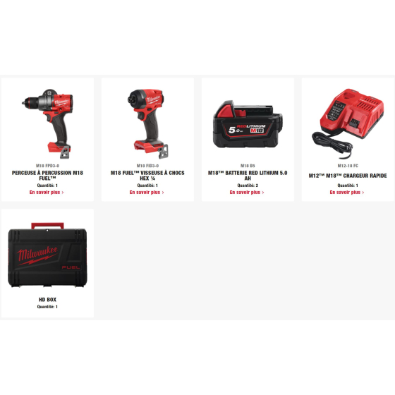 Milwaukee M18 FPP2A3-502X Pack 2 machines 18V Fuel M18FPD3 + M18FID3  2x5.0Ah Powerpack (4933480873)