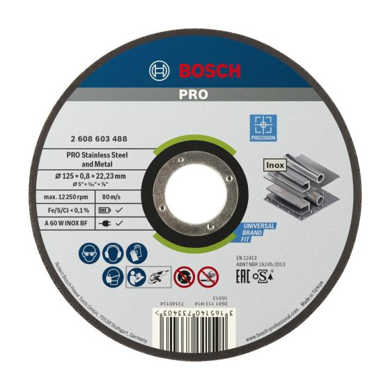 Bosch x100 Disques à tronçonner PRO Inox & métal ø125x16mm (2608626114)