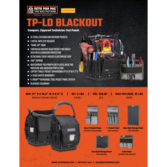 Veto Pro Pac Sacoche à outils Veto TP-LD Blackout (AX3692)