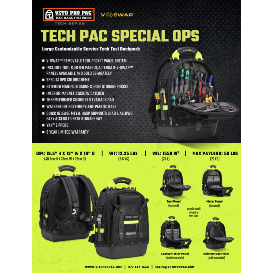 Veto Pro Pac Sac à dos à outils Veto Tech Pac Special Ops (AX3704) Veto Pro Pac Sac à dos à outils Veto Tech Pac Special Ops (AX3704)