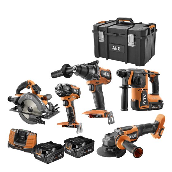 AEG Pack 5 outils Brushless sans fil 18V 3x6Ah Quickstack (ARTISAN 2)