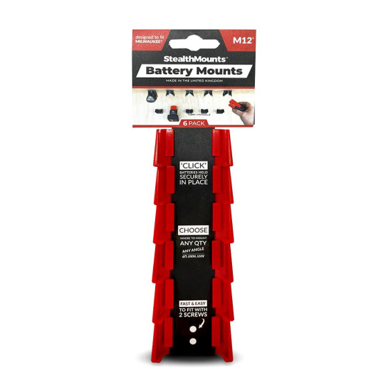 StealthMounts Supports de batteries Milwaukee 12v 6-pack ROUGE BM-MW12-RED-6