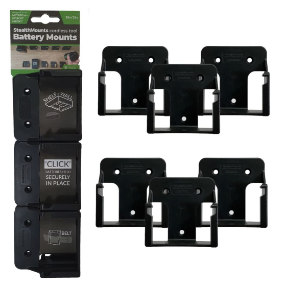 StealthMounts Supports de batteries Hikoki, Hitachi, Metabo 18V 6-pack NOIR BM-MHH18-BLK-6