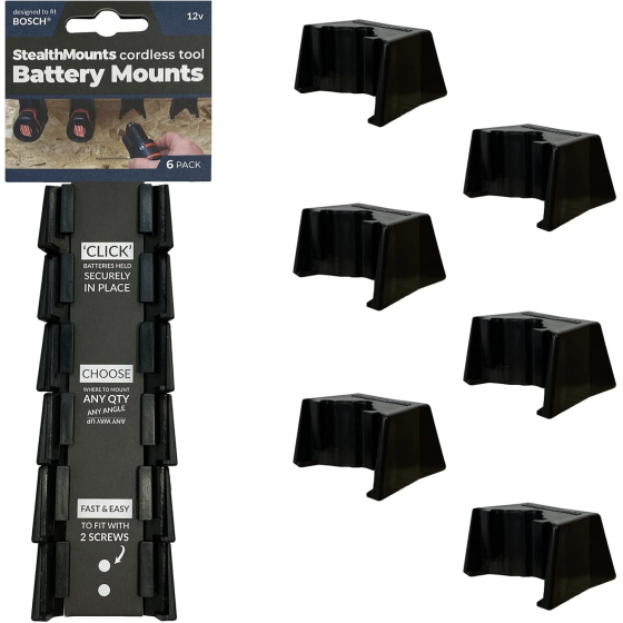 StealthMounts Supports de batterie Bosch 10.8V-12V 6-pack NOIR BM-BO108-BLK-6