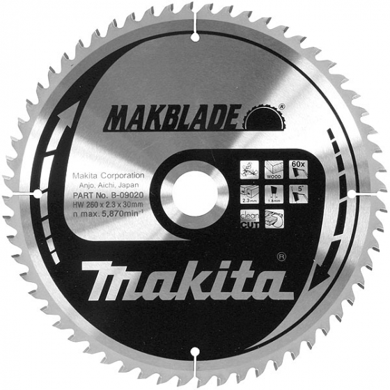 Makita B-09020 Lames ø260x30x60Dts Carbure "Makblade" Bois