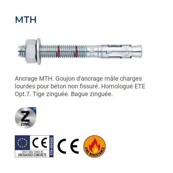 INDEX Goujon d'ancrage MTH Homologué Zingué ATE Option 7
