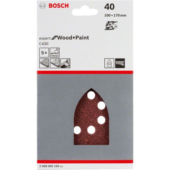 Bosch Pack de 5 Abrasifs Delta 100x160mm C430 Best for Wood and Paint