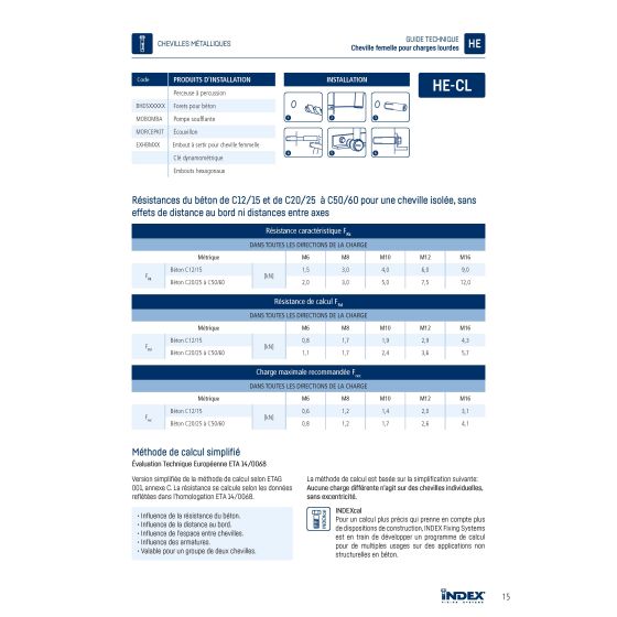 Index HE-CL Cheville à expansion avec collerette zinguée (M6/M8/M10/M12/M16/M20) Index HE-CL Cheville à expansion avec collerette zinguée (M6/M8/M10/M12/M16/M20)