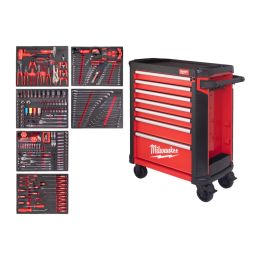 Milwaukee Servante d'atelier équipée mobile 78cm à 7 tiroirs avec 337 Outils (4932500753)