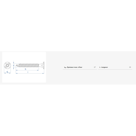 Index PL-F Vis pour plaques de plâtres phosphatée 3.5x35mm (PL35035)