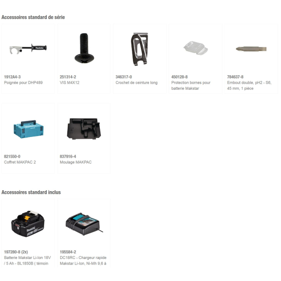 Makita DHP489RTJ Perceuse, visseuse à percussion 18V 70Nm (Machine Seule)