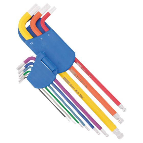 Draper Jeu de 9 clés hexagonales extra longues colorées métriques TX-STAR (D66134)