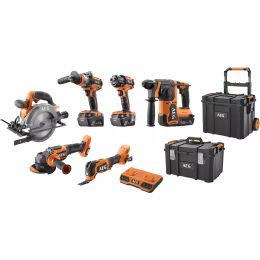 AEG Pack de 6 outils Brushless sans fil 18V 3x6Ah Quickstack (4935499437)