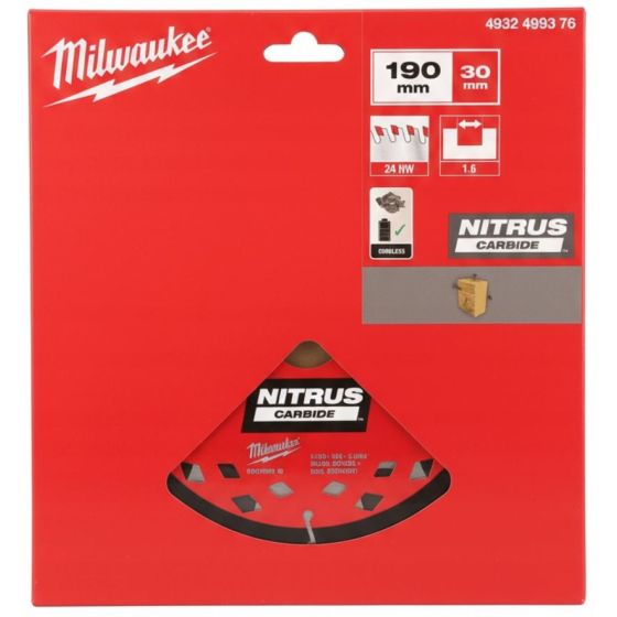 Milwaukee 4932499376 lame de scie circulaire Nitrus Carbide ø190 x 30 x 1,6 ATB 24