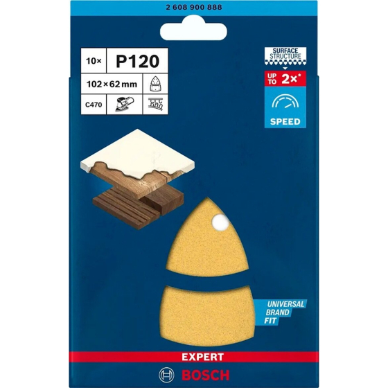 Bosch Pack de 10 Abrasifs Delta bois et peinture 102x62mm C470 EXPERT