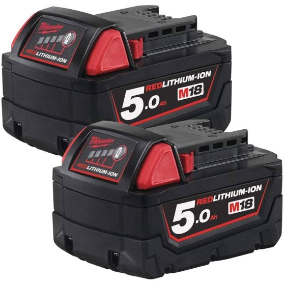 Milwaukee M18B5 Pack de 2 Batteries 18V 5.0Ah Red Lithium-Ion (4932430483)