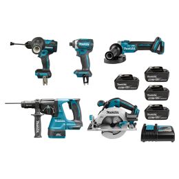 Makita Ensemble de 5 machines 18 V Li-Ion LXT DHP492, DTD154, DHR243, DHS680, DGA506 4x5.0Ah (DLX5106PTJ)