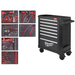 Milwaukee Servante d'atelier équipée mobile 78cm à 7 tiroirs Grise 337 Outils (4932500745)