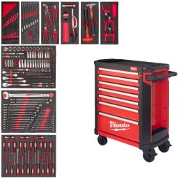 Milwaukee Servante d'atelier équipée mobile 78cm à 7 tiroirs avec 206 Outils (4932500744)