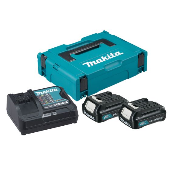 Makita Pack Énergie 12V CXT 2Ah (2 batteries BL1021B + 1 chargeur DC10SA) avec coffret MAK-PAC (197658-5)