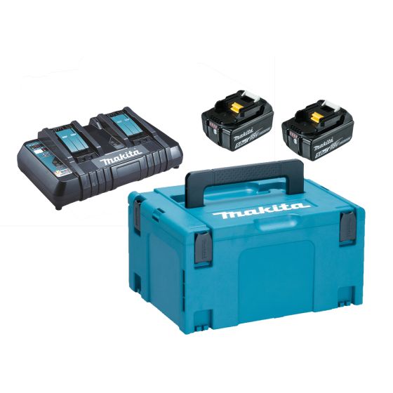 Makita Pack Énergie 18V Li-Ion 5.0Ah (2 batteries BL1850B + 1 chargeur double DC18RD) avec coffret MAK-PAC (197629-2)